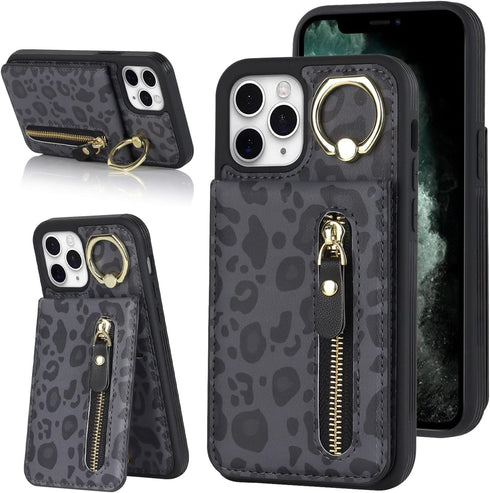 iPhone 11 pro max Case with Card Holder for Women, iPhone 11 pro max Phone Case Wallet with Credit Card with Ring Kickstand Zipper Shockproof Slim...