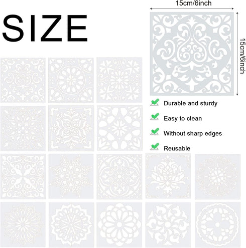 16 Pcs Mandala Stencils for Painting - Reusable Mandala Stencils Painting Templates for Scrapbooking Drawing Wood Wall Card Fabric DIY Crafts Deco...