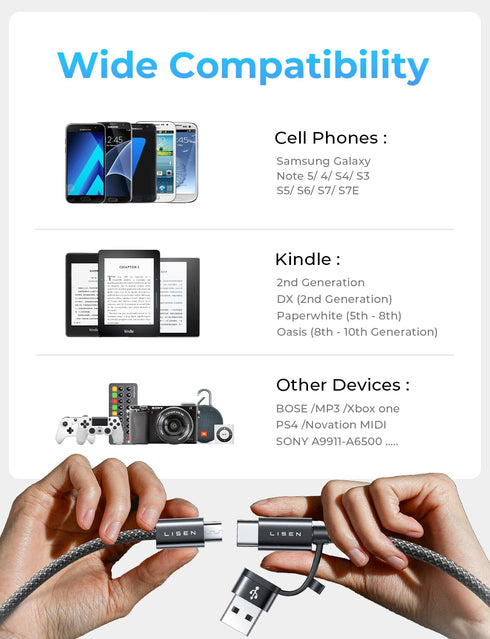 LISEN Micro USB Charging Cable, Nylon USB to Micro USB Cable, High Speed Micro USB Cable 3ft Fit for Samsung Galaxy S7 Edge/S6/S5, Note 5/4/S3, Ki...