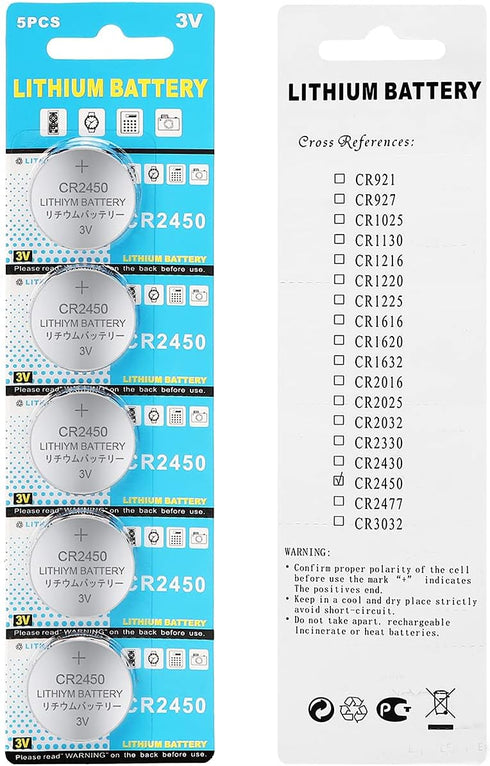 50 Pack 3V High Capacity Lithium Button Coin Cell Batteries CR2450 ECR2450 Used in Most Electronic Devices...