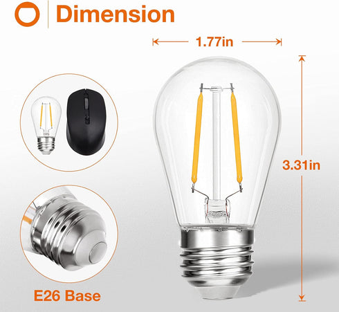 addlon LED Replacement Bulbs 2W S14 4 Pack Waterproof E26 Screw Base for Outdoor LED String Lights Shatterproof...