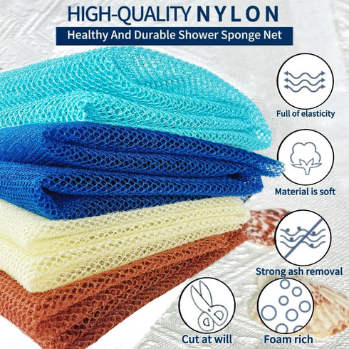 African Exfoliating Net, 4 Pieces African Net Sponge, Nylon African Bath Sponge Net, African Net Long Net Bath Sponge Shower Body Scrubber(Light b...