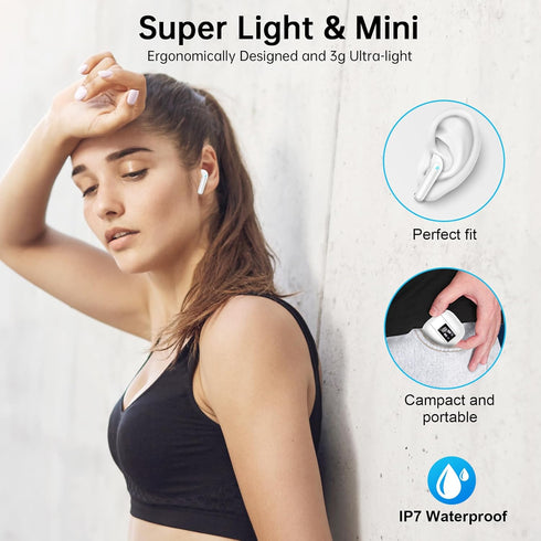 Wireless Earbuds, 2024 Wireless Headphones Bluetooth 5.3, 14.2mm Driver Stereo, 3g Mini 48Hrs Ear buds, 4 ENC Mics Bluetooth Headphone in Ear, IP7...