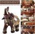 Feng Shui Wood Grain Elegant Elephant Statue 5.5 (H) Thai Elephant with Trunk Facing Upwards Collectible Figurine Sculpture Decoration Statue Weal...