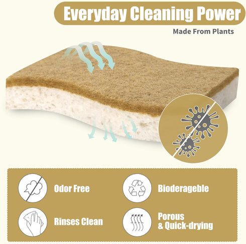 Natural Sponges Scurb Sponges for Kitchen Non-Scratch Biodegradable Plant Based Scrubber Pads for Cleaning Dishes,16 Pack...