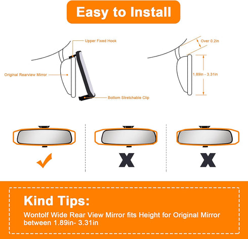 12x3.6'' Rear view Mirror Panoramic Wide Angle Rearview Mirror Universal Interior Clip On Convex Rear View Mirror Lengthened Widened No Blind Spot...