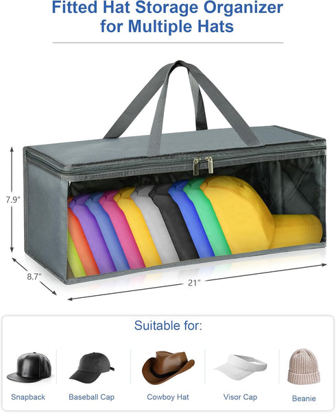Stackable Hat Storage Box, Structured Hat Organizer for Baseball Caps, Wide Hat Bag Foldable Hat Case for Home Travel (Structure)...