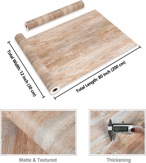 CRE8TIVE Brown Grey Wood Wallpaper Peel and Stick Textured Light Wood Contact Paper for Cabinets Countertops Waterproof Self Adhesive Removable Fa...