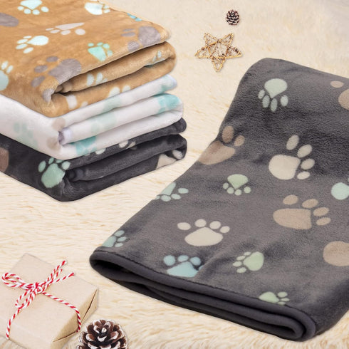 1 Pack 3 Blankets for Dogs Super Soft Fluffy Premium Fleece Pet Blanket Dogs Blankets for Dogs Flannel Throw for Dog Puppy Cat Paw Blanket?Grey/Br...