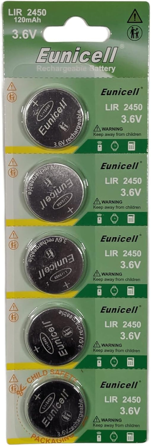 5-Pcs LIR2450 Li-Ion Battery Compatible with LIR-2450 Solar Flashlight, Miller Digital Elite Helmet, Clock, LIR2450-5pcs...
