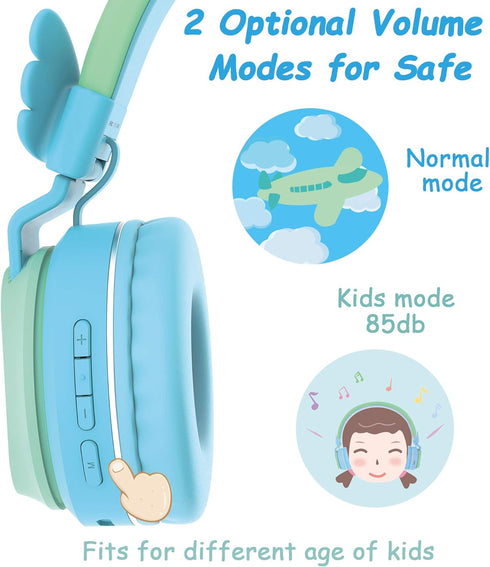 Riwbox BT05 Bluetooth Kids Headphones Wireless Foldable Headset Over Ear with Volume Limited and Mic/TF Card Compatible for iPad/iPhone/Tablet (Gr...