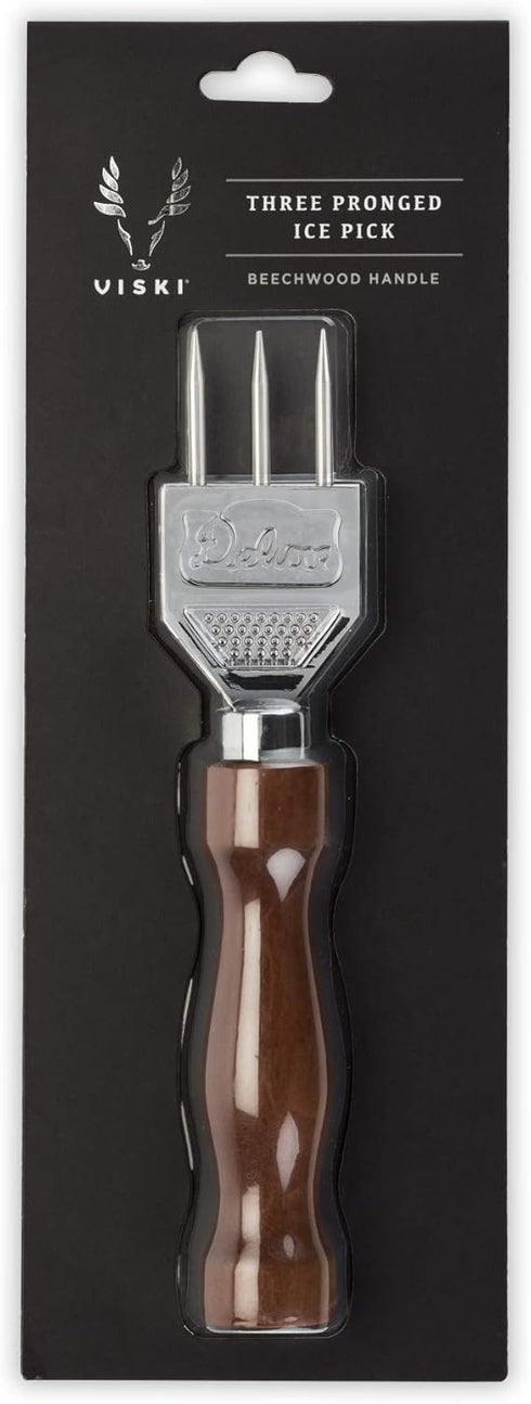 Viski 3 Pronged Ice Pick, Wood Handle Stainless Steel Ice Shaper, Bar & Cocktail Tools...