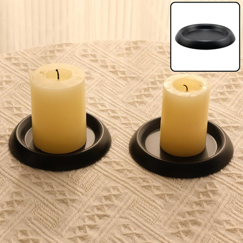 2 Pcs Candle Holder Iron Pillar Candle Stand 4.53 inches D x 0.59 inches H Candler Plate Black Candlestick Holders for Wax Candles,Wedding,Home De...