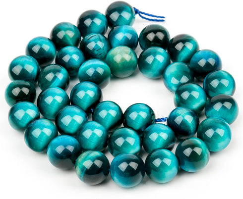 Aquamarine Tiger's Eye 10mm Round Beads, 35 Pcs Natural Stone Gemstone Beads for Jewelry Making, DIY Crafts, Bracelets, Necklaces, and Earrings...