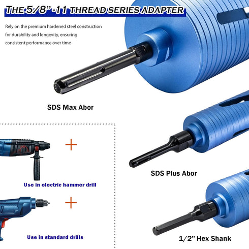 5/8"-11 Male Thread to 1/2" Hex Shank Core Drill Bit Adapter | Premium Hardened Steel Converter for Concrete Core Bit | Convenient Coring Drill | ...