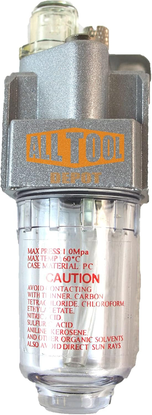 1/4” NPT Mini Lubricator Oiler For Compressed Air Lubricate Pneumatic Air Tools, Poly Bowl With Visible Oil Level, 145 PSI Max...