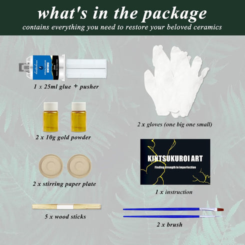 Kintsugi Repair Kit Gold, Japanese Kintsugi Kit to Improve Your Ceramic, Repair Your Meaningful Pottery with Gold Powder Glue, Perfect for Beginne...