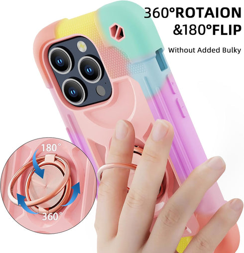 Compatible with iPhone 15 Pro max Case 6.7" - Heavy-Duty Shockproof Military-Grade Rugged Cover with Ring Stand, Glass Screen Protector & Camera L...