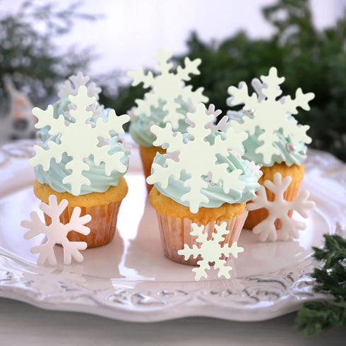 Gyufise 50Pcs White Edible Cupcake Toppers Snowflakes Cake Decoration for Christmas Winter Frozen Birthday Party Supplies...