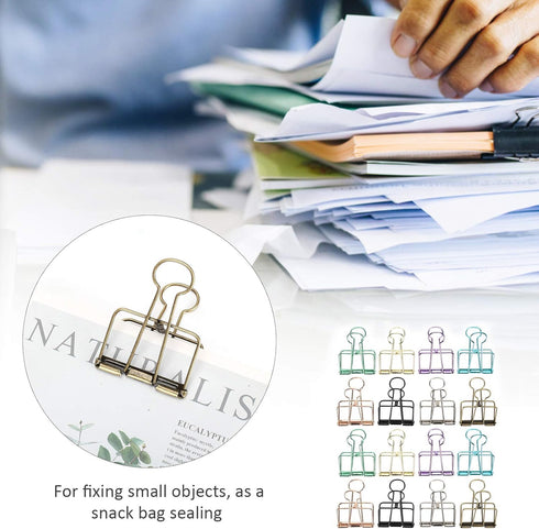 16pcs Binder Clips, Colorful Hollowed Metal Binder Clips Multicolor Paper Binder Clips Metal Paper Clips Iron Wire Paper Clamps for Office Supplie...