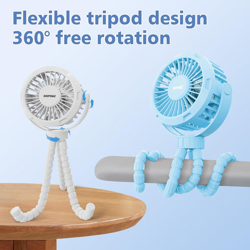 Mini Portable Baby Stroller Fan,3 Speed Personal Handheld Fan,Battery Operated Rechargeable 360° Flexible Tripod Cooling Fan, Suitable for Car Sea...