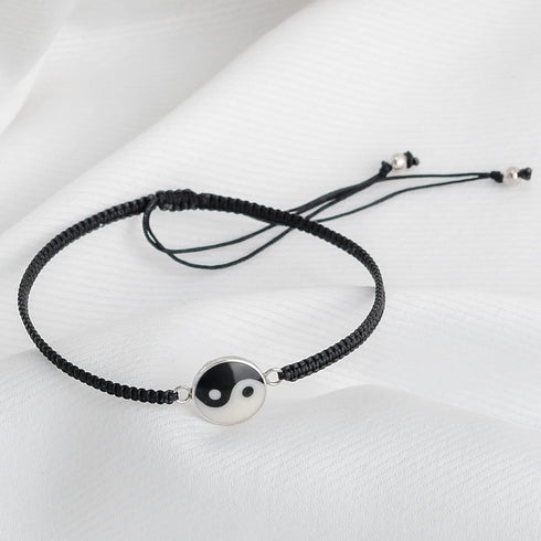 AeraVida Balance of Life Yin and Yang Sterling Silver Charm Slide Bracelet...