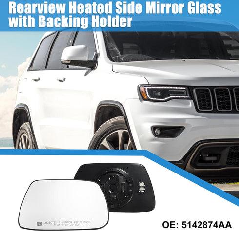 X AUTOHAUX Car Right Rearview Heated Side Mirror Glass for Jeep Grand Cherokee 2005-2010 5142874AA Replacement Heated Mirror Glass with Backing Ho...