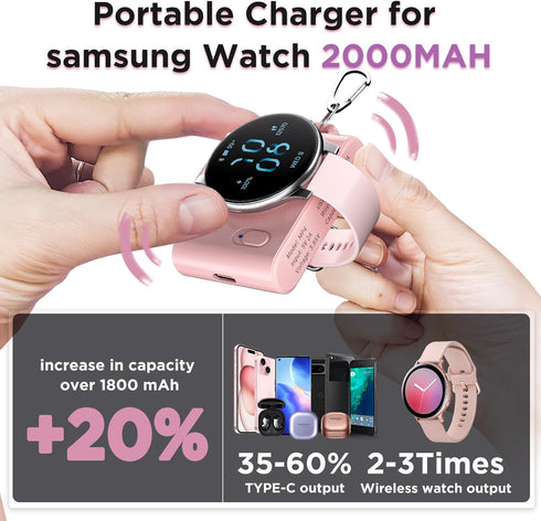 Portable Watch Charger for Samsung,2000mAh 2-in-1 Magnetic Travel Emergency Power Bank,Keychain Galaxy Watch Charger for Samsung Galaxy Watch 6/6 ...