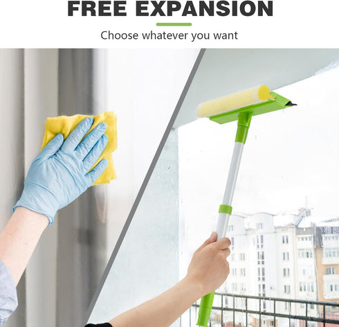 Window Squeegee for Home,2 in 1 Squeegee Window Cleaner with 18" Long Handle,Sponge Car Window Squeegee for Gas Station, Glass,Shower,Outdoor High...