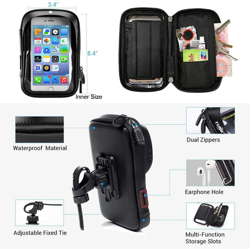 360° Rotatable Bike Phone Mount Bag Waterproof Bicycle Cell Phone Case Holder Touch Screen Handlebar Bag Pouch for iPhone 15 14 13 12 11 XR XS Max...