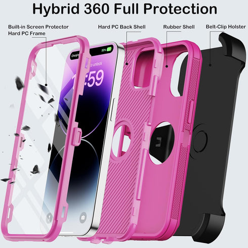 for iPhone 14 Pro Case with Belt Clip Holster,Built-in Screen Protector,Heavy Duty Shockproof Drop Protection Military Grade Rugged Durable Phone ...