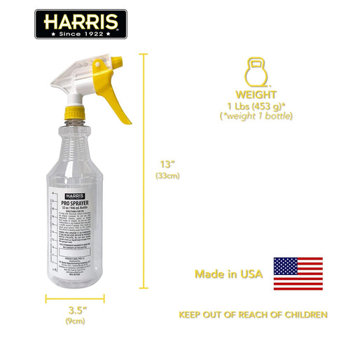 HARRIS Professional Spray Bottle 32oz (3-Pack), All-Purpose for Cleaning and Plants with Clear Finish, Pressurized Sprayer, Adjustable Nozzle and ...