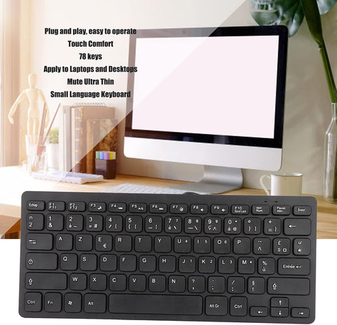Yoidesu Wired Keyboard, TT-A01 78 Keys USB Keyboard Mute Ultra Thin Mini Russian/French/German Keyboard for PC Laptop Desktop Computer (French)...