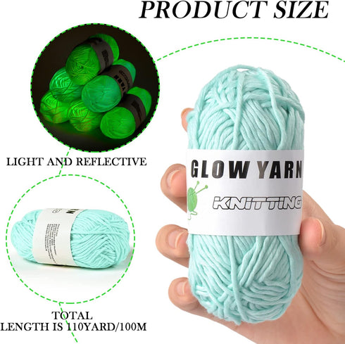 AUAUY Glow in The Dark Yarn, 2 Rolls Luminous Yarn for Crocheting, 55 Yards Sewing Supplies for DIY Arts, Crafts & Sewing Beginners, Knitting, Cro...