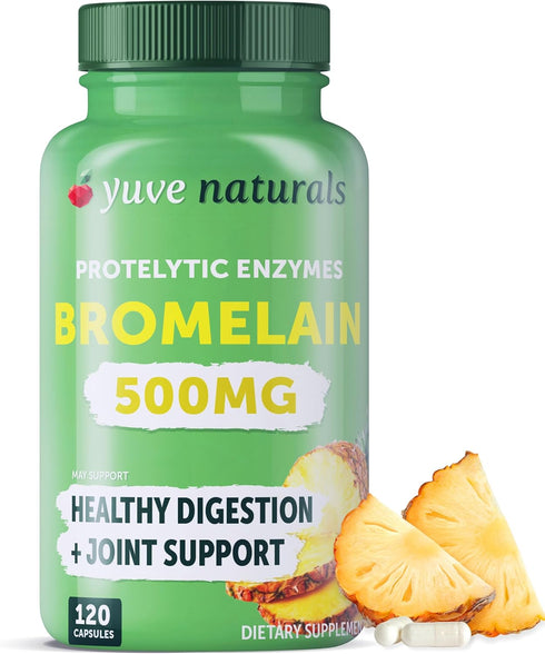 Yuve Bromelain 500mg - High Potency 2400GDU Supplement - Bromelain 500mg, Bromelain Powder - Gut & Joint Health - Fresh Pineapple - 120 Vegan Caps...