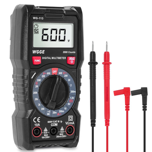 WGGE Digital Multimeter with Case, DC AC Voltmeter, Ohm Volt Amp Test Meter and Continuity Test Diode Voltage Tester for Household Outlet, Automot...