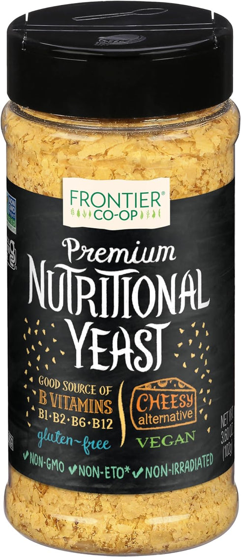 Frontier Co-op Premium Nutritional Yeast Flakes, 3.6 oz. - Vegan, Gluten-Free, Kosher, Non-Irradiated Seasoning, Dairy-Free Cheese Flavor, Rich in...