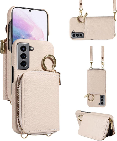 Furiet Wallet Case for Samsung Galaxy S21 5G 6.2 inch with Shoulder Strap Ring Buckle, Luxury PU Leather Zipper Flip Organ Purse, Credit Card Hold...