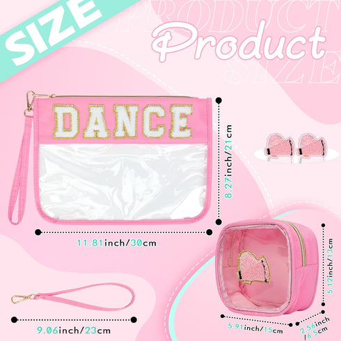2 Pcs Chenille Letter Clear Zipper Pouch for Travel Dance Gifts Clear Dance Makeup Bag Waterproof Cosmetic Pouch Clear Snack Bags Multipurpose Cos...