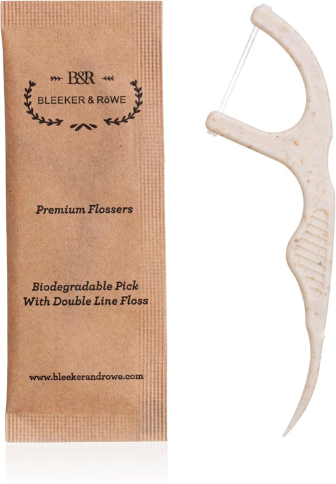 Bleeker and Rowe Plant Based Biodegradable Floss Picks (Double Line Floss)...