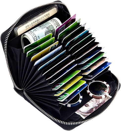 boshiho RFID Blocking 24 Slot Credit Card Holder Wallet Real Leather Multi Card Organizer Wallet with Zipper...