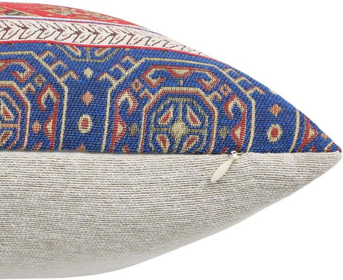Boho Throw Pillow Covers Red and Blue - 18 x 18 Inches Decorative Kilim Pillows, Oriental Room Decor for Couch, Bohemian Outdoor Case for Farmhous...