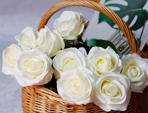 DuHouse 10pcs Fake Roses Artificial Silk Flowers Faux Rose Flower Long Stems Bouquet for Arrangement Wedding Centerpiece Party Home Kitchen Decor(...