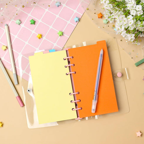 3 Pack A6 Soft PVC 6-Ring Binder Cover Clear Budget Binder Clear A6 6-Hole Planner Binder Cover Yellow Purple Pink Round Ring Binder Cover for Ref...