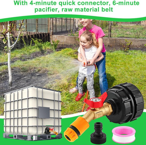 Ibc Tote Adapter Ibc Tote Fittings Ibc Tote Valve with 2.44inch IBC Tote Adapter Sealing Tape Quick Connector 3/4inch Pacifier for 1000L/264 Gallo...