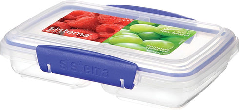 Sistema KLIP IT Rectangular Collection Split Food Storage Container, Small, 11.8 oz./0.3 L, Clear/Blue...