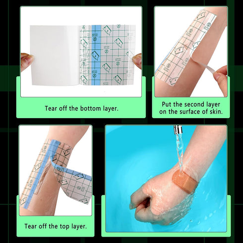 50 Pieces Waterproof Shower Patch Adhesive Bandage Transparent Stretch Shower Cover Protective Transparent Film Adhesive Bandages Dressing, 4 x 5 ...