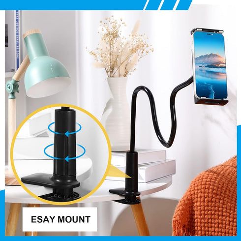 Phone Stand for Desk, Gooseneck Cell Phone Holder Flexible Lazy Long Arm Phone Mount Universal 360 Degree Adjustable Phone Clamp Clip for Table, B...