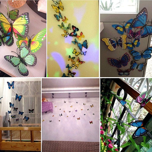 Somotersea 24PCS 3D Butterfly Wall Decal Removable Refrigerator Magnets Stickers Decor for Kids Room Decoration Home and Bedroom Art Mural Rainbow...