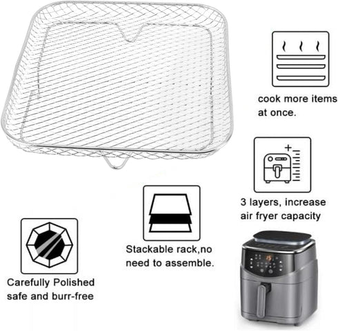 Air Fryer Rack, Three Stackable Dehydrator Racks for for, for Instant Vortex, for Nuwave, Stainless Steel Air Fryer Accessories for Ovens, Microwa...